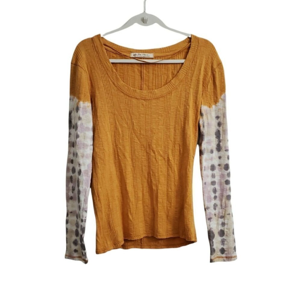 We The Free People Top Small Mustard Tie Dye Long Sleeve Scoop Neck Pullover